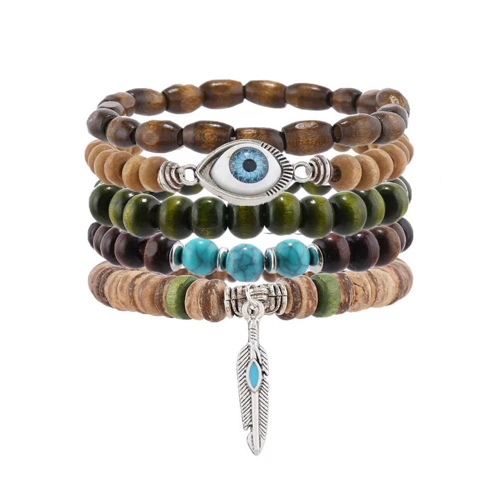 Juego de 5 pulseras de cuentas con protección contra el mal de ojo de color turquesa de Olivenorma