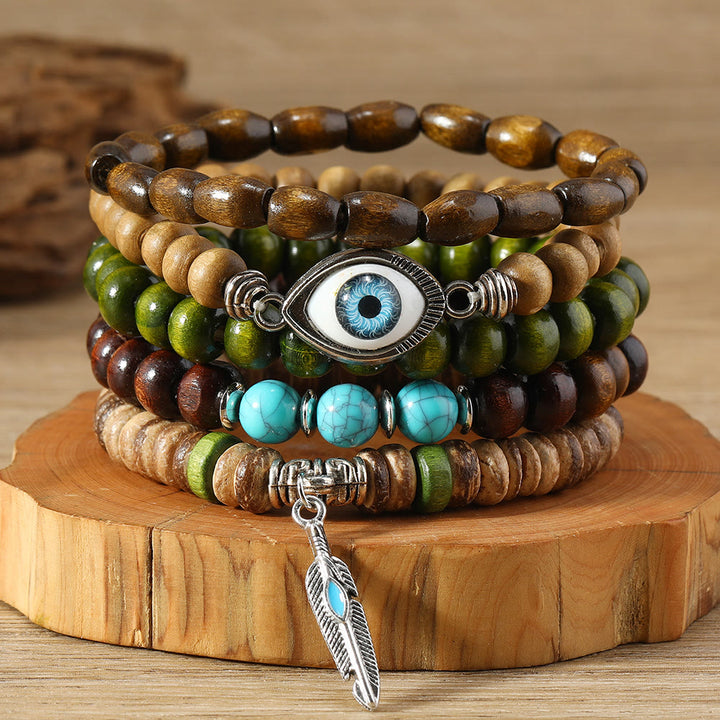Juego de 5 pulseras de cuentas con protección contra el mal de ojo de color turquesa de Olivenorma