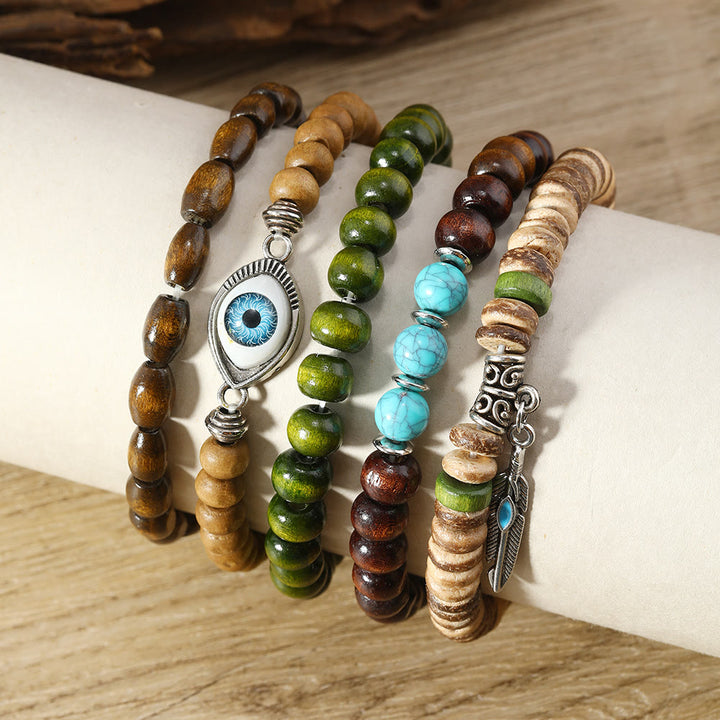 Juego de 5 pulseras de cuentas con protección contra el mal de ojo de color turquesa de Olivenorma