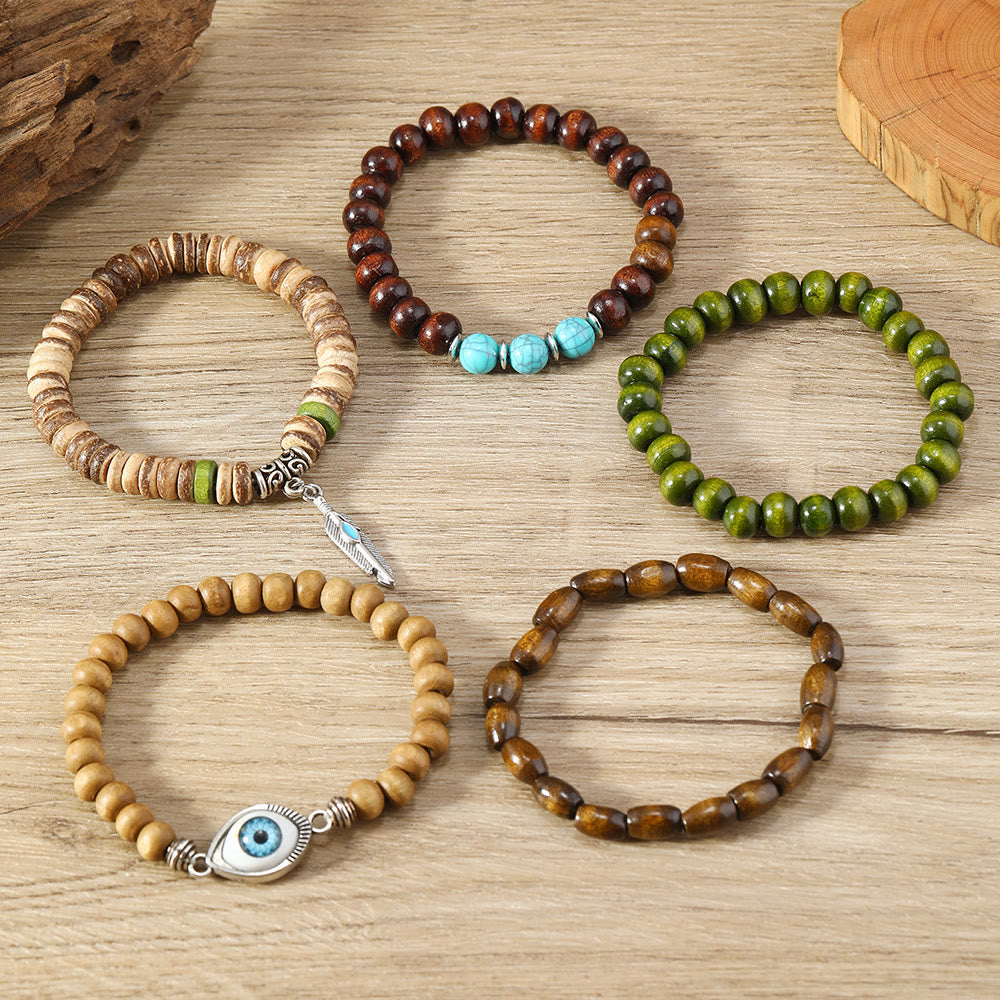 Juego de 5 pulseras de cuentas con protección contra el mal de ojo de color turquesa de Olivenorma