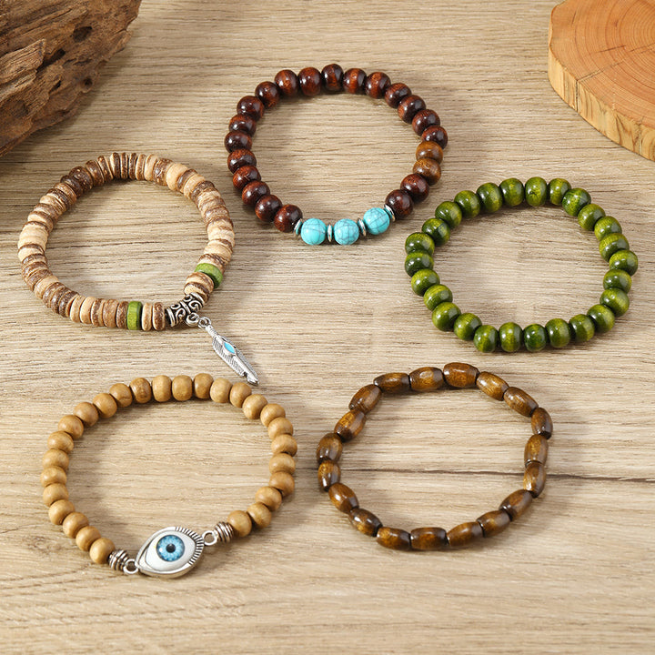 Juego de 5 pulseras de cuentas con protección contra el mal de ojo de color turquesa de Olivenorma