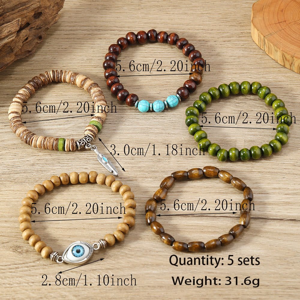 Juego de 5 pulseras de cuentas con protección contra el mal de ojo de color turquesa de Olivenorma