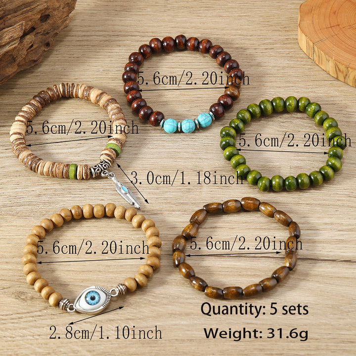 Juego de 5 pulseras de cuentas con protección contra el mal de ojo de color turquesa de Olivenorma