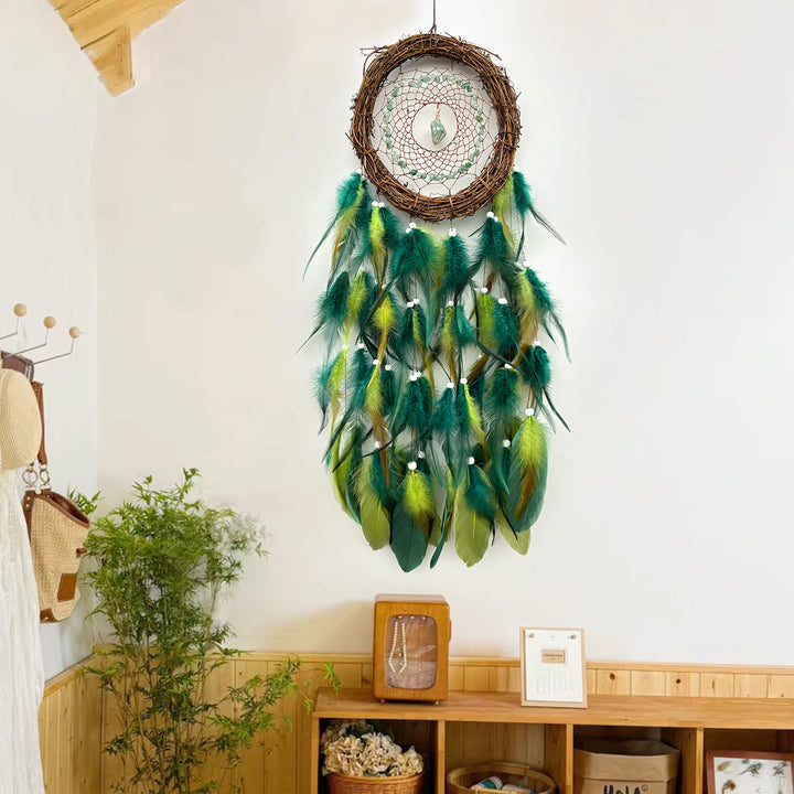 Atrapasueños de piedras preciosas de ratán natural para decoración de pared de Olivenorma
