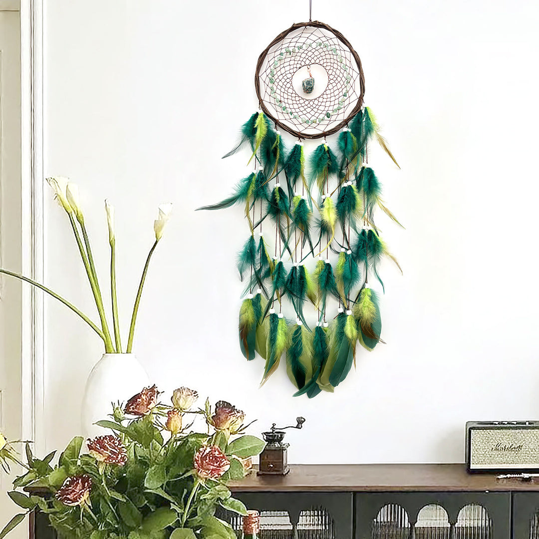 Atrapasueños de piedras preciosas de ratán natural para decoración de pared de Olivenorma