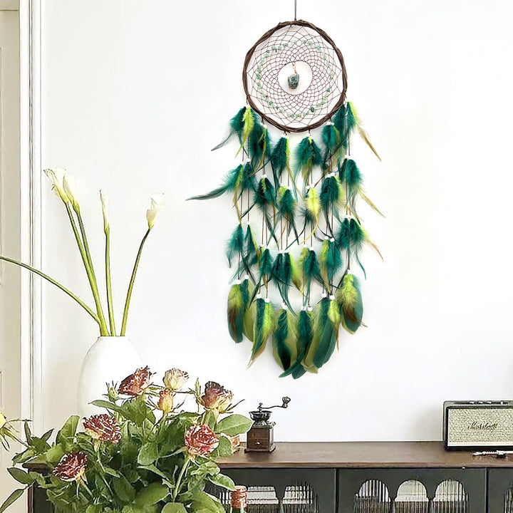 Atrapasueños de piedras preciosas de ratán natural para decoración de pared de Olivenorma
