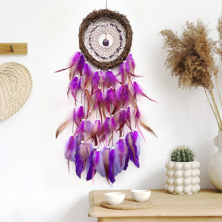 Atrapasueños de piedras preciosas de ratán natural para decoración de pared de Olivenorma