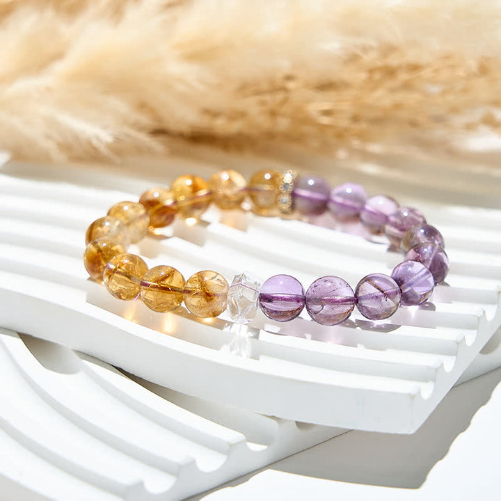 Pulsera de cuentas de citrino y amatista natural de 9 mm de Olivenorma