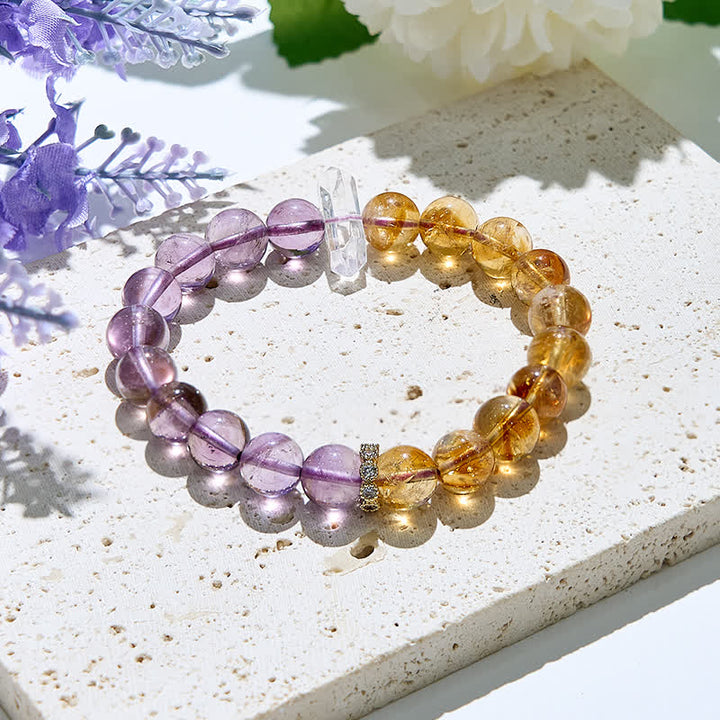 Pulsera de cuentas de citrino y amatista natural de 9 mm de Olivenorma