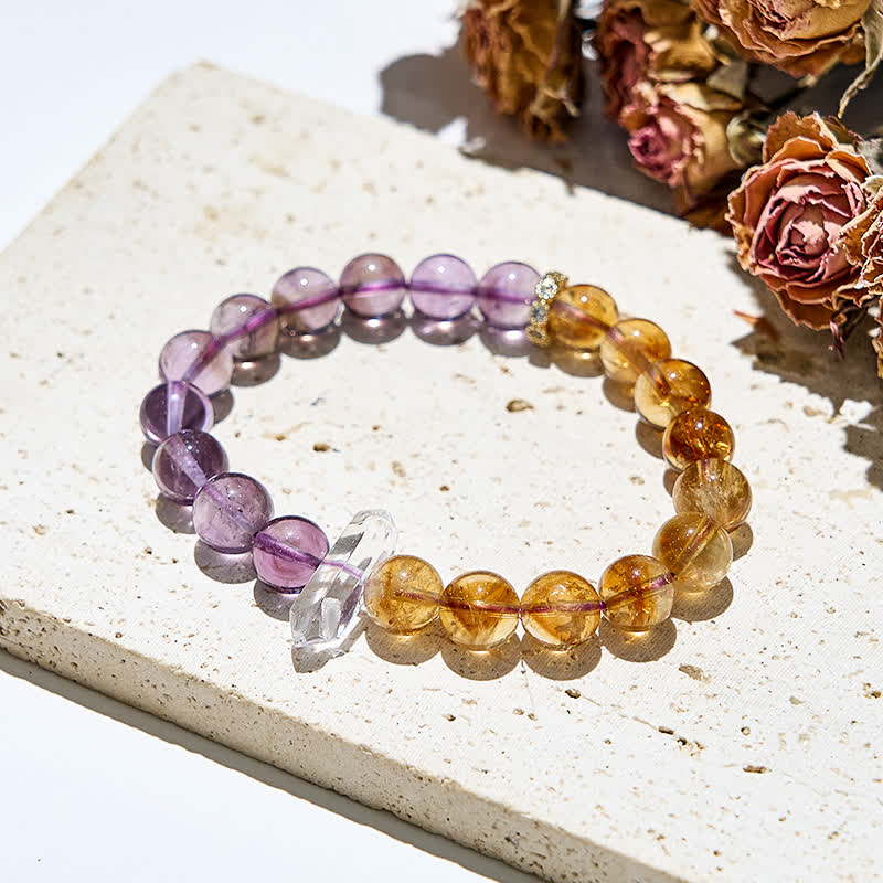 Pulsera de cuentas de citrino y amatista natural de 9 mm de Olivenorma