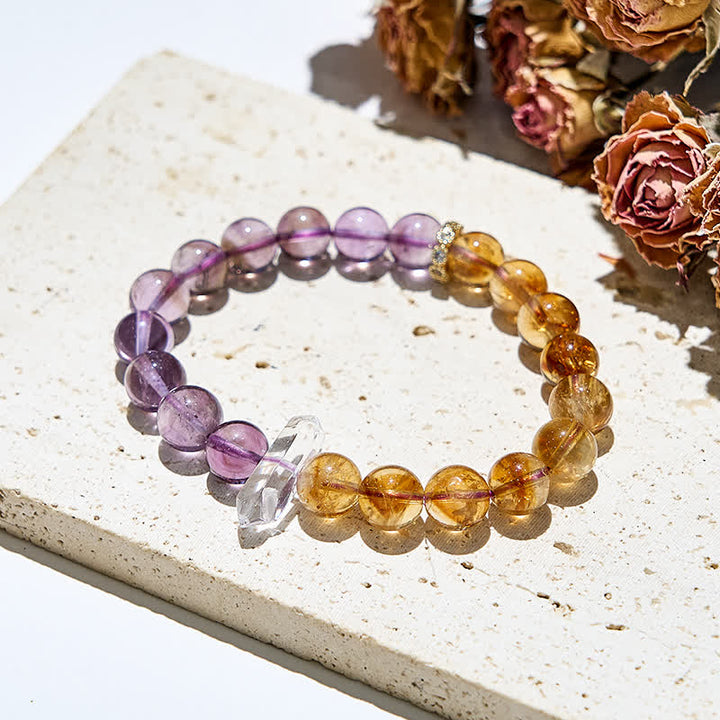 Pulsera de cuentas de citrino y amatista natural de 9 mm de Olivenorma