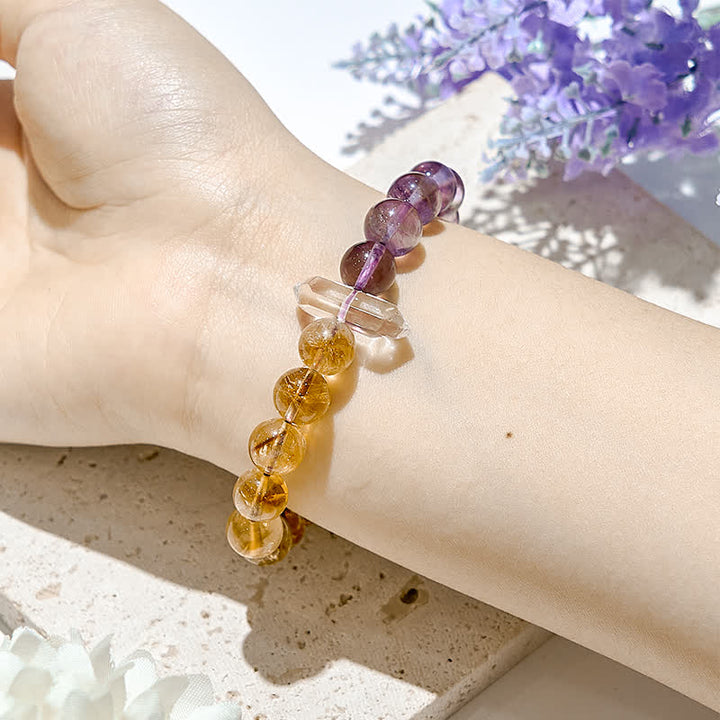 Pulsera de cuentas de citrino y amatista natural de 9 mm de Olivenorma