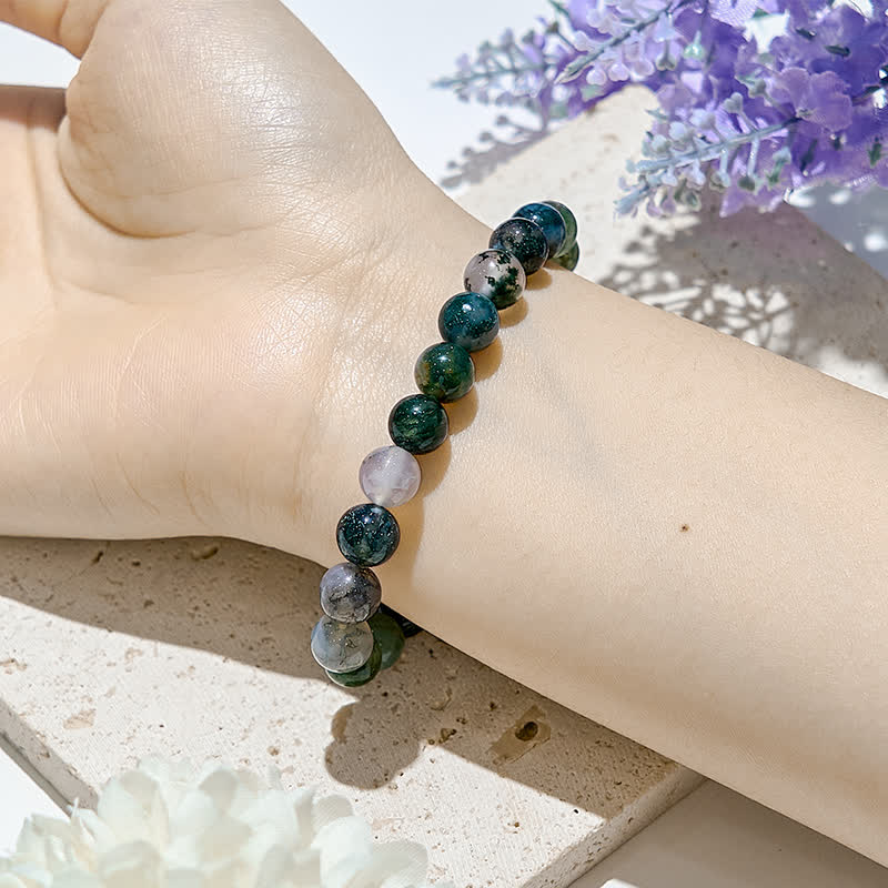 Pulsera de cuentas de ágata musgosa natural de 6 mm/8 mm de Olivenorma