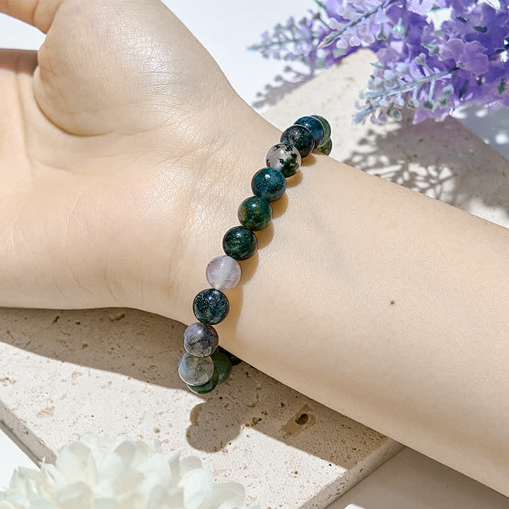 Pulsera de cuentas de ágata musgosa natural de 6 mm/8 mm de Olivenorma