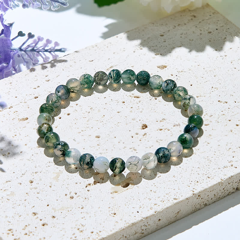Pulsera de cuentas de ágata musgosa natural de 6 mm/8 mm de Olivenorma