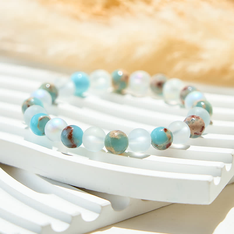 Pulsera de cuentas de piedra lunar de piedra emperador natural de Olivenorma