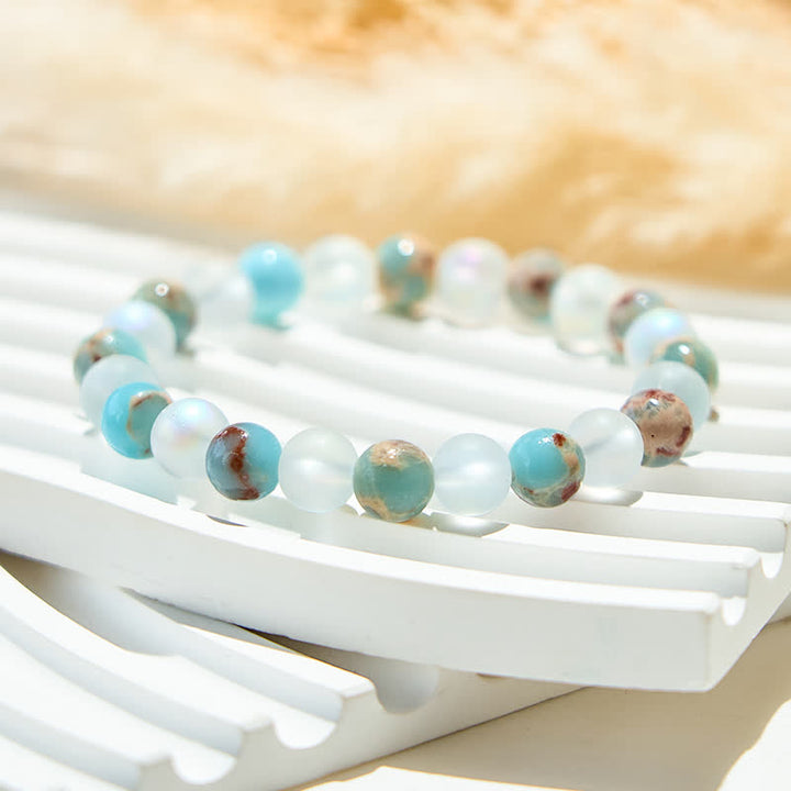Pulsera de cuentas de piedra lunar de piedra emperador natural de Olivenorma
