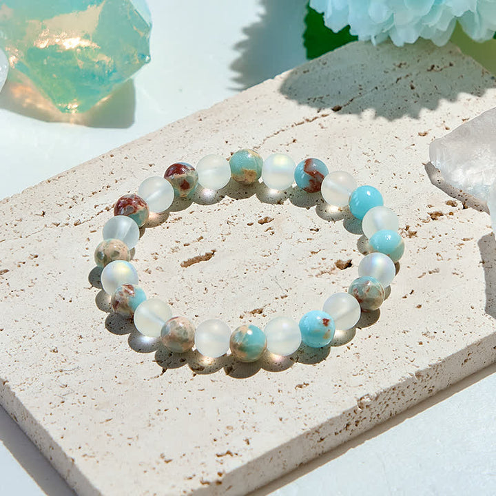 Pulsera de cuentas de piedra lunar de piedra emperador natural de Olivenorma