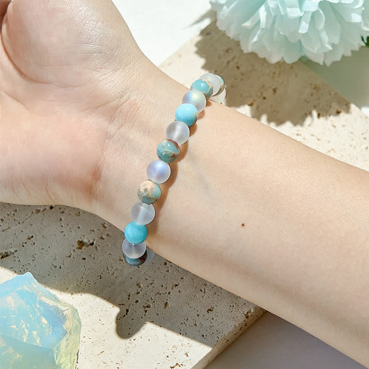 Pulsera de cuentas de piedra lunar de piedra emperador natural de Olivenorma