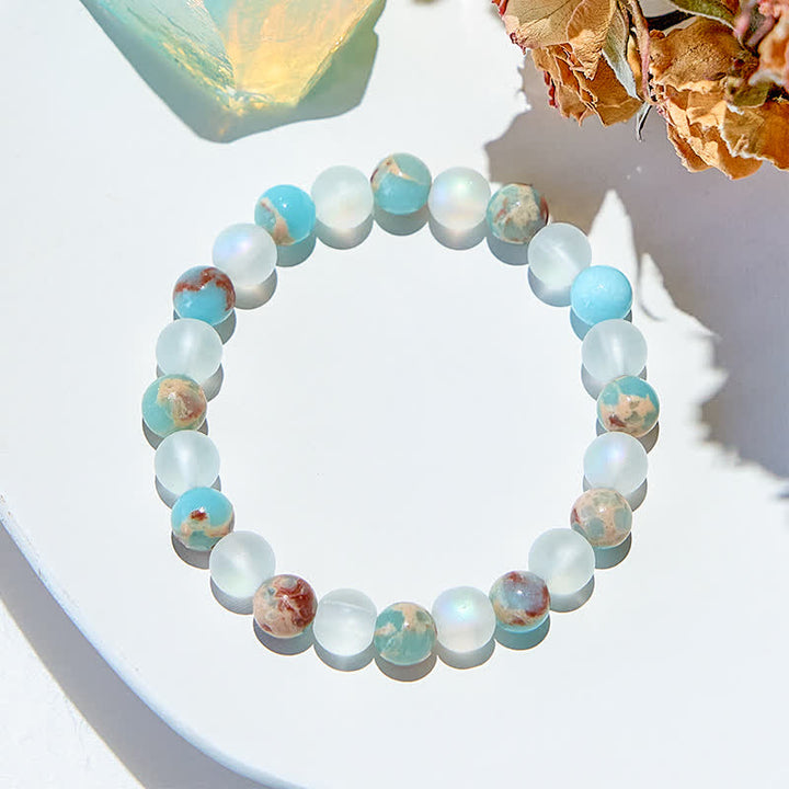 Pulsera de cuentas de piedra lunar de piedra emperador natural de Olivenorma