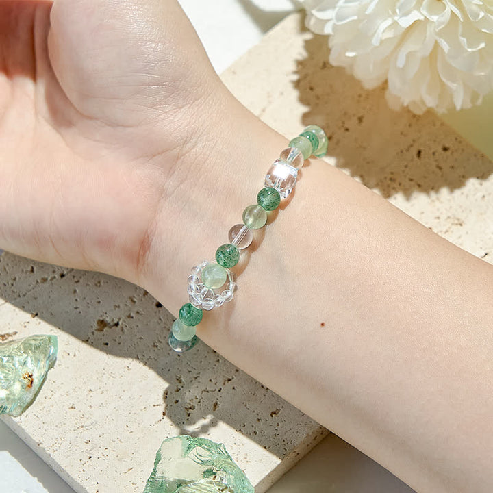 Pulsera de cuentas de cuarzo fresa verde peridoto de Olivenorma