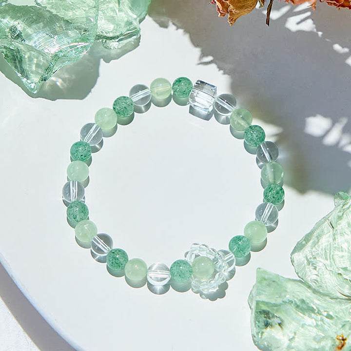 Pulsera de cuentas de cuarzo fresa verde peridoto de Olivenorma