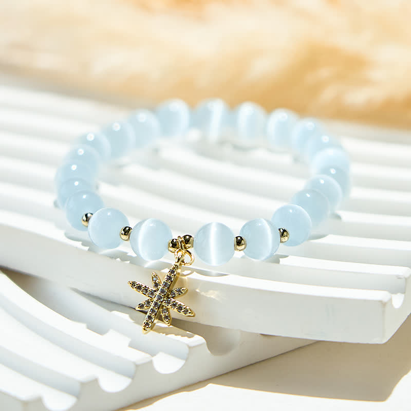 Pulsera de cuentas de piedra de ojo de gato blanca de Olivenorma