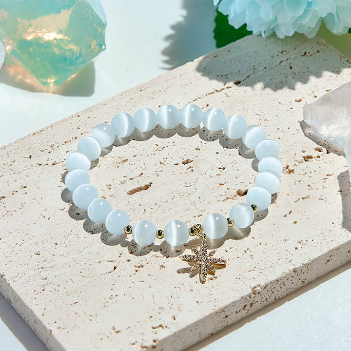 Pulsera de cuentas de piedra de ojo de gato blanca de Olivenorma