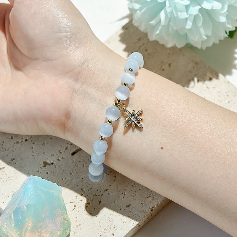 Pulsera de cuentas de piedra de ojo de gato blanca de Olivenorma