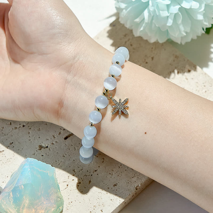 Pulsera de cuentas de piedra de ojo de gato blanca de Olivenorma