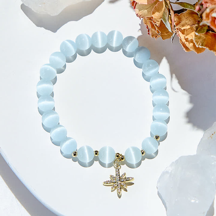 Pulsera de cuentas de piedra de ojo de gato blanca de Olivenorma