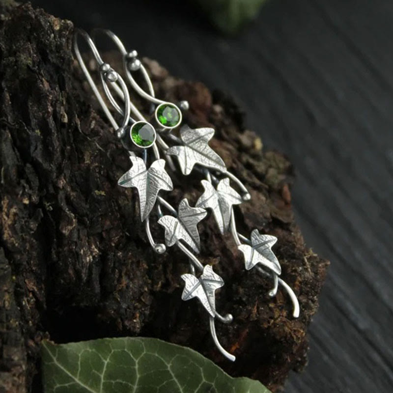 Pendientes con forma de vid con incrustaciones de piedras preciosas genuinas de Olivenorma