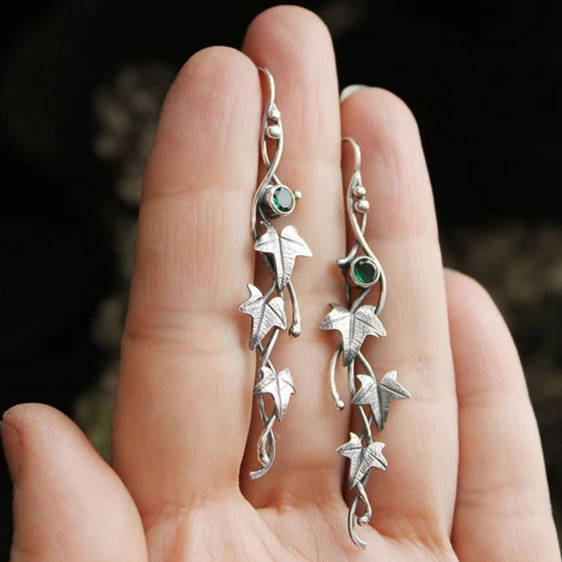 Pendientes con forma de vid con incrustaciones de piedras preciosas genuinas de Olivenorma