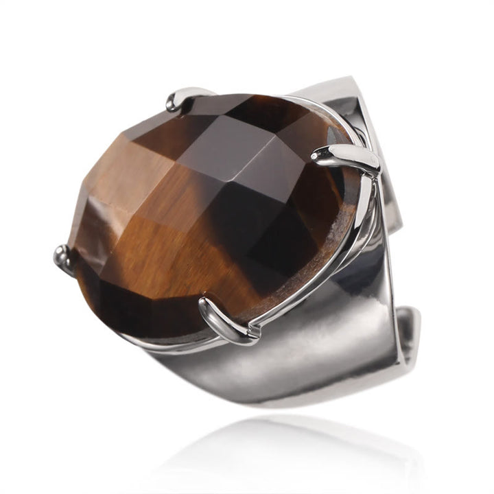 Anillo ajustable con piedra curativa natural facetada de Olivenorma