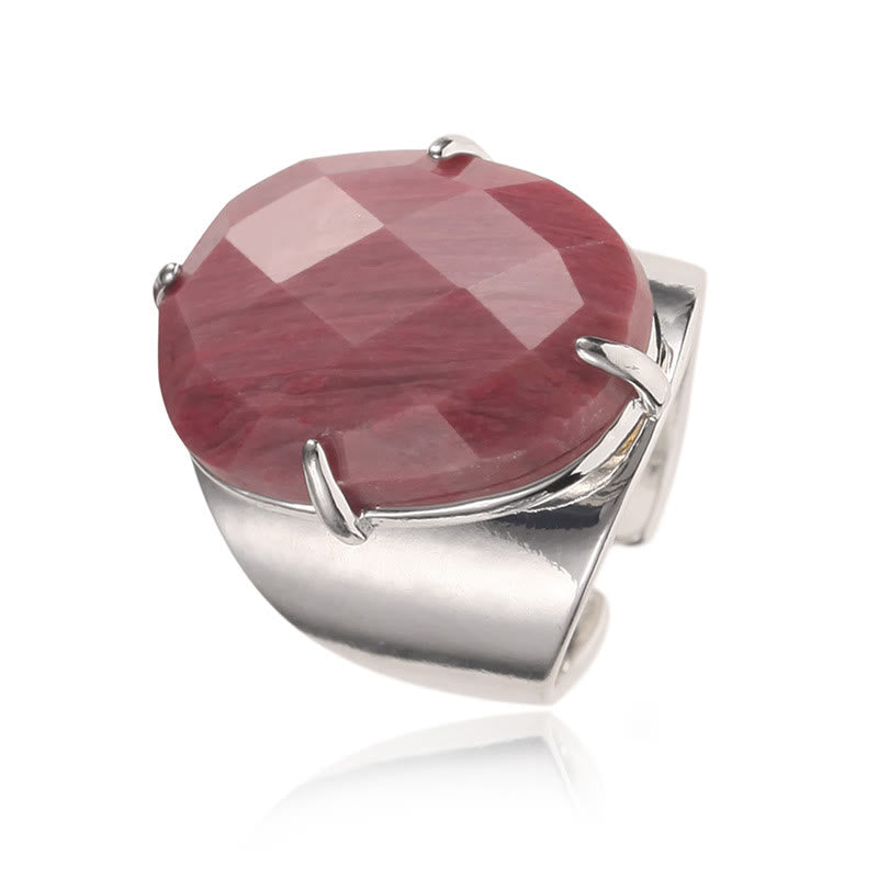 Anillo ajustable con piedra curativa natural facetada de Olivenorma