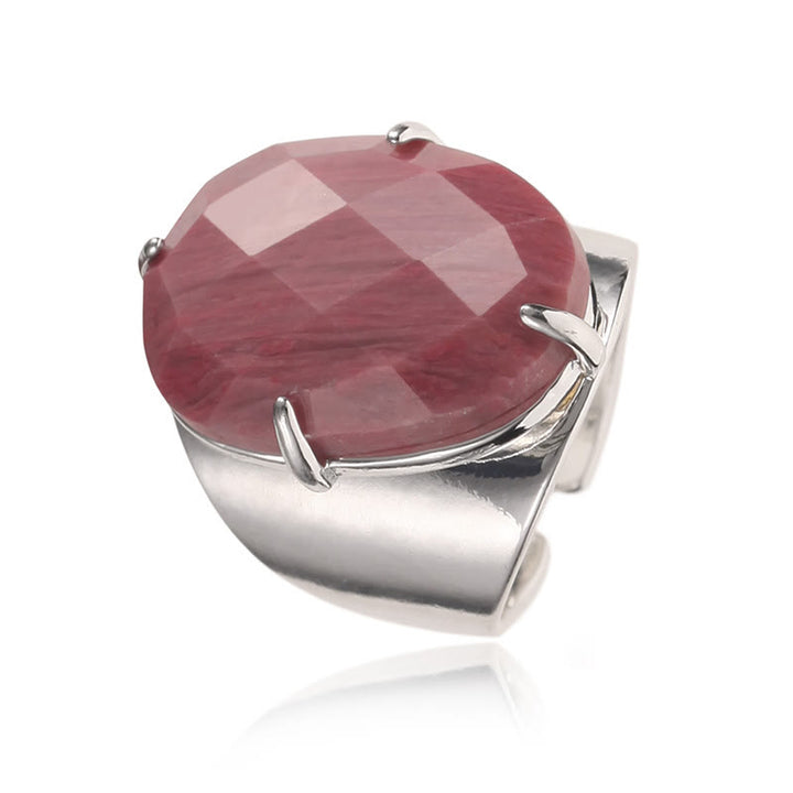 Anillo ajustable con piedra curativa natural facetada de Olivenorma