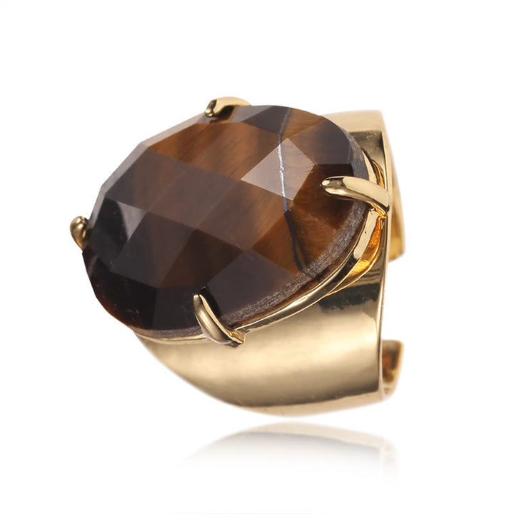 Anillo ajustable con piedra curativa natural facetada de Olivenorma