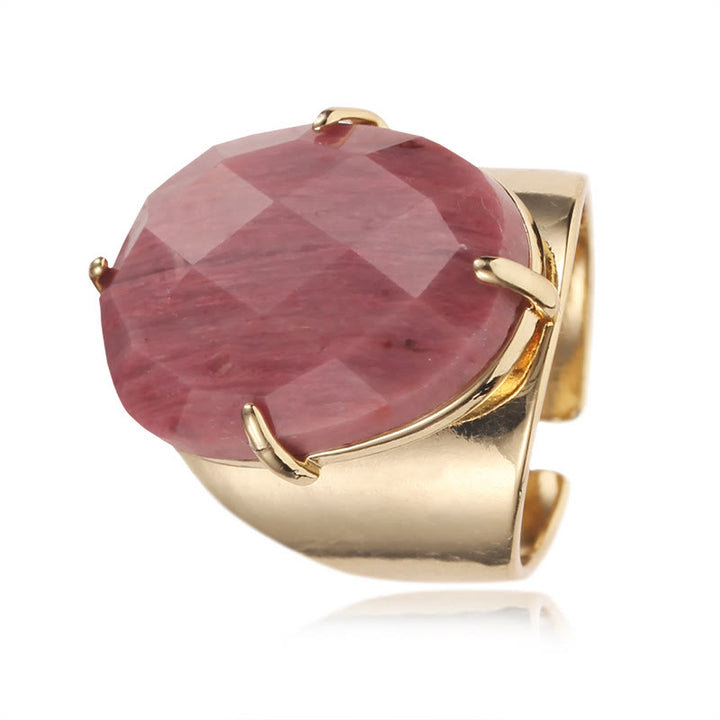 Anillo ajustable con piedra curativa natural facetada de Olivenorma