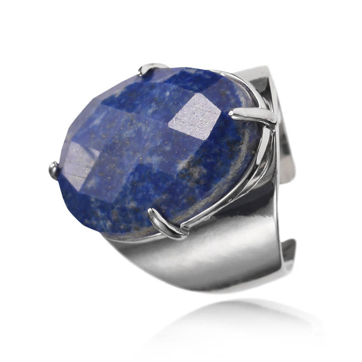 Anillo ajustable con piedra curativa natural facetada de Olivenorma