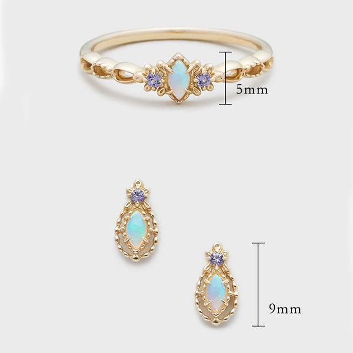 Conjunto de collar, anillo y pendientes con ópalo de Olivenorma Conjunto de joyas con piedras preciosas