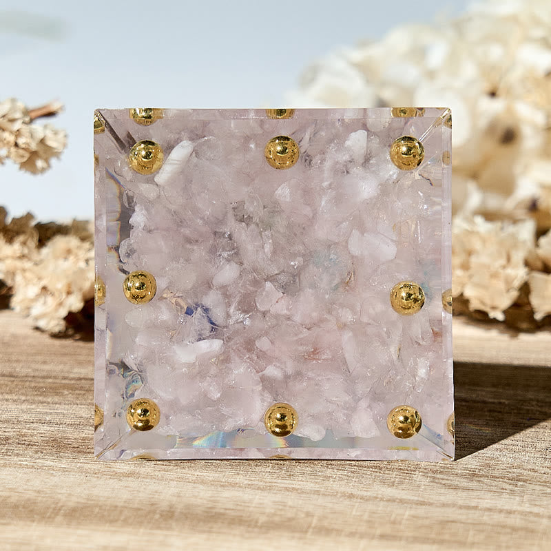 Cubo de Metatrón de Olivenorma con pirámide de orgón de cristal de 7 chakras