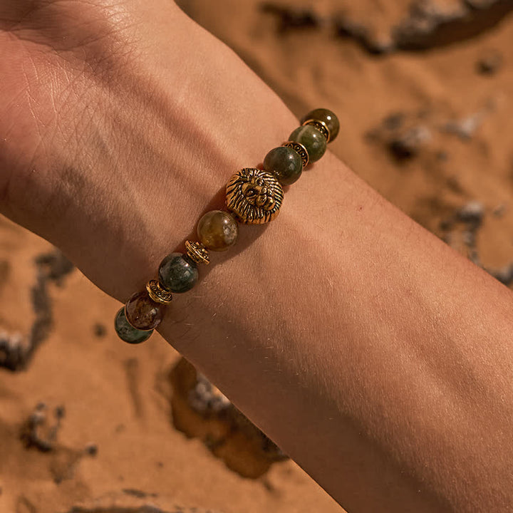 Pulsera de cuentas de ágata musgosa de color turquesa africana natural de Olivenorma 