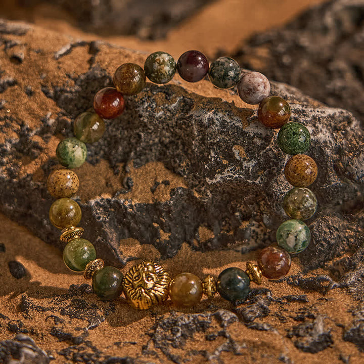 Pulsera de cuentas de ágata musgosa de color turquesa africana natural de Olivenorma 
