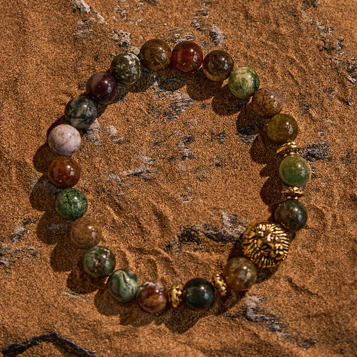 Pulsera de cuentas de ágata musgosa de color turquesa africana natural de Olivenorma 