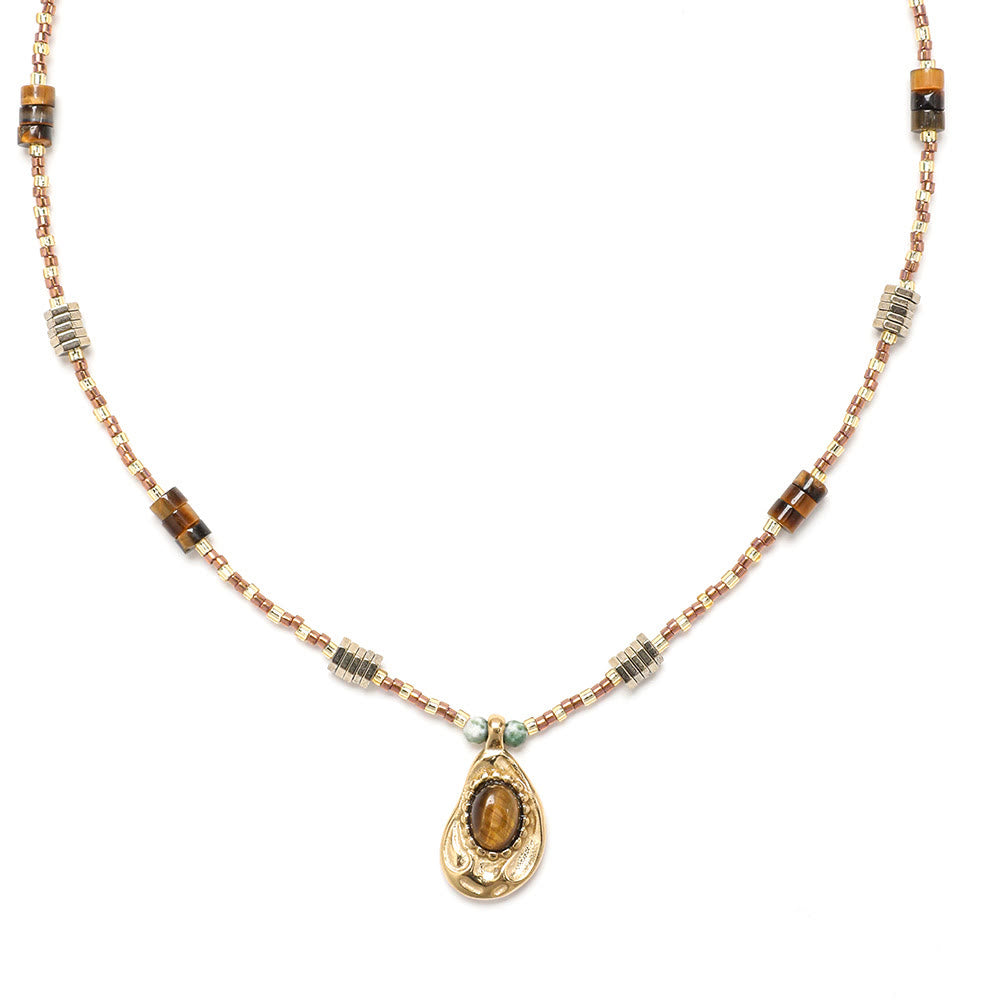 Collar con dijes de piedra de ojo de tigre natural de Olivenorma