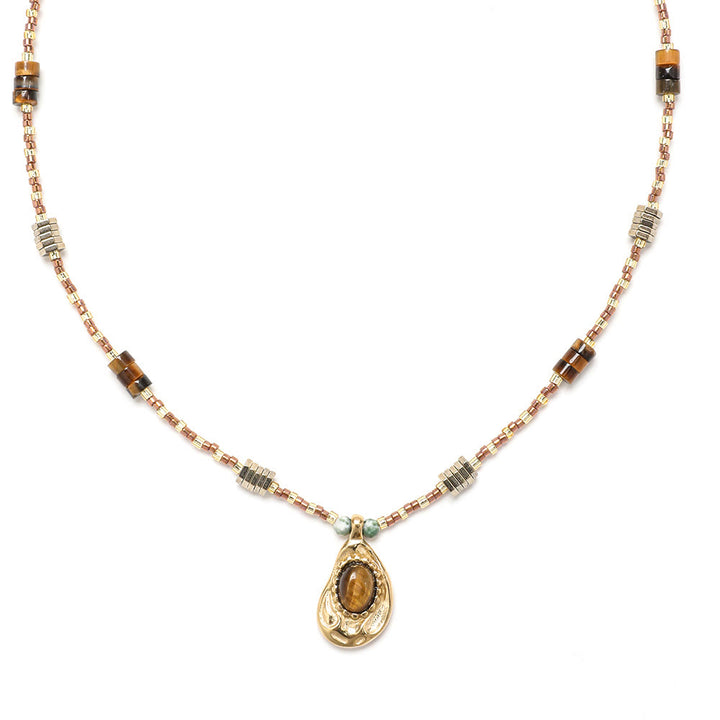 Collar con dijes de piedra de ojo de tigre natural de Olivenorma
