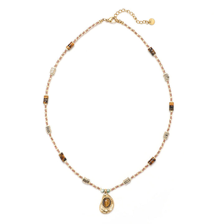 Collar con dijes de piedra de ojo de tigre natural de Olivenorma
