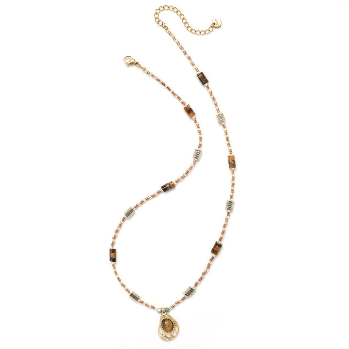 Collar con dijes de piedra de ojo de tigre natural de Olivenorma