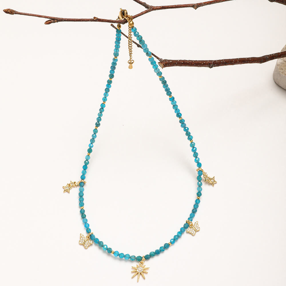Collar de cuentas con piedras preciosas azules y circonitas estilo bohemio de Olivenorma