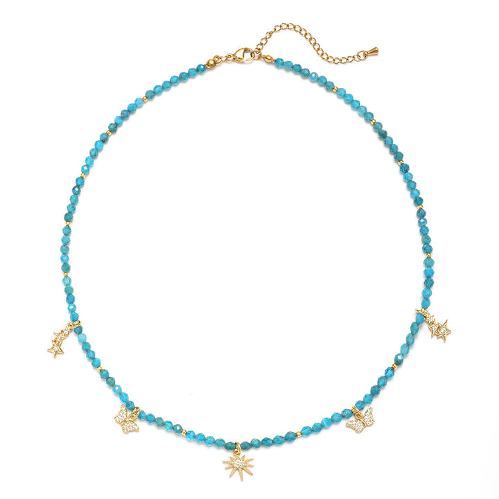 Collar de cuentas con piedras preciosas azules y circonitas estilo bohemio de Olivenorma